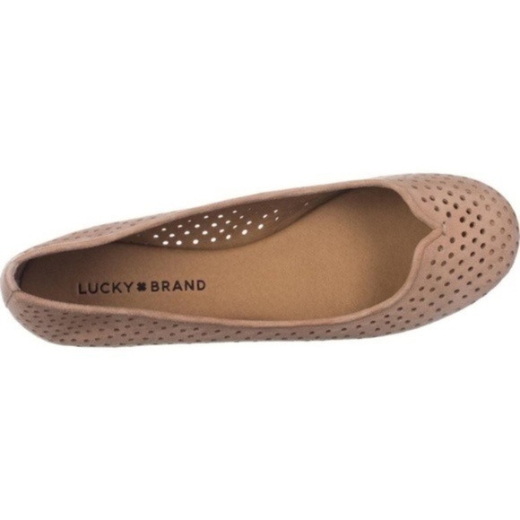 Lucky Brand Tan Laser Cut Soft Leather Suede Round Toe Ballerina Flat 8.5M - Picture 2 of 14